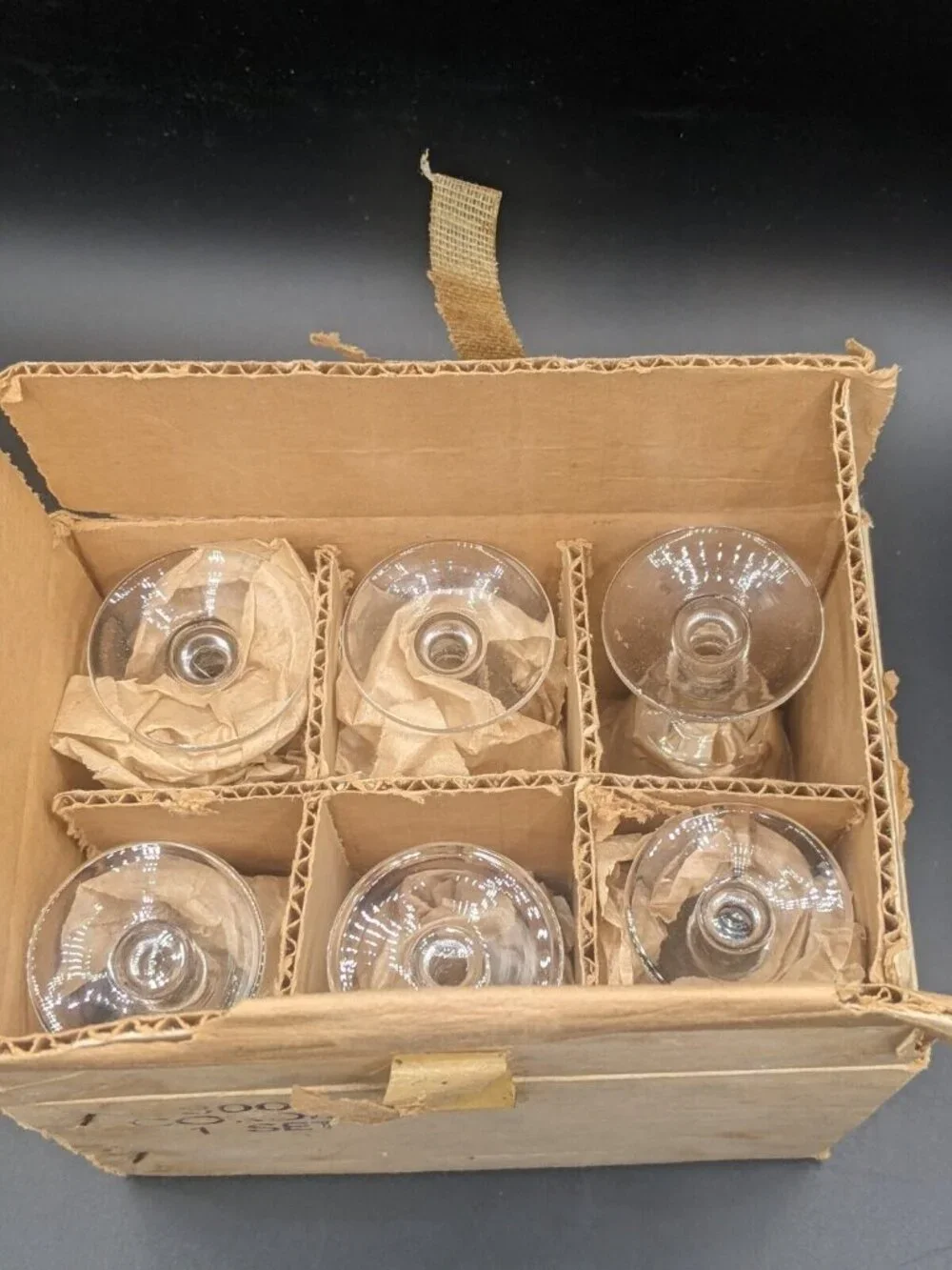 Vtg Etched Clear Glasses Set of 6 New Old Stock Cordial 2 oz